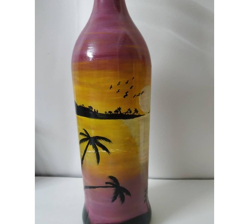 Hand painted sunset Painting on bottle