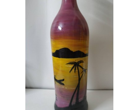 Hand painted sunset Painting on bottle